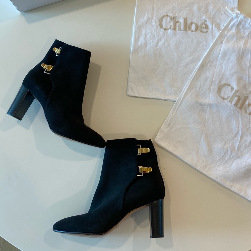 Chloe Ankle Boots Black Suede Size 40 - Picture 4 of 10
